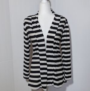Women's Medium Black/White Striped Elbow Patch Cardigan